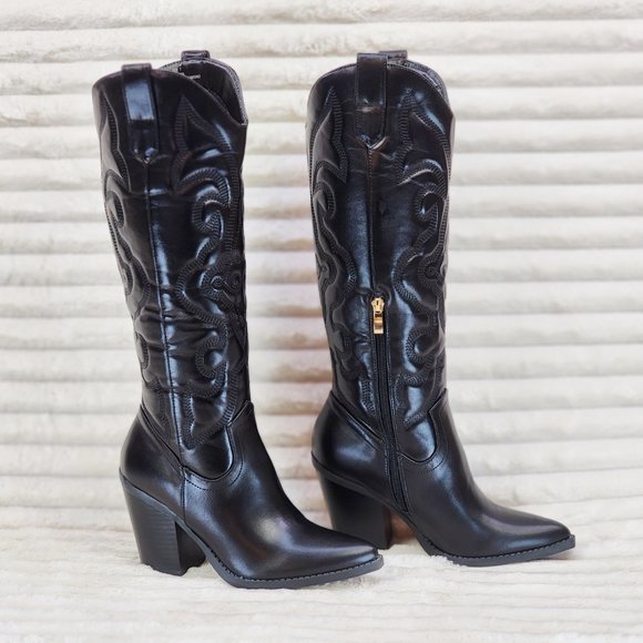 Electric Cowboy Jet Black Matte Western Knee High Cowgirl Boots Jet Black - Picture 4 of 15